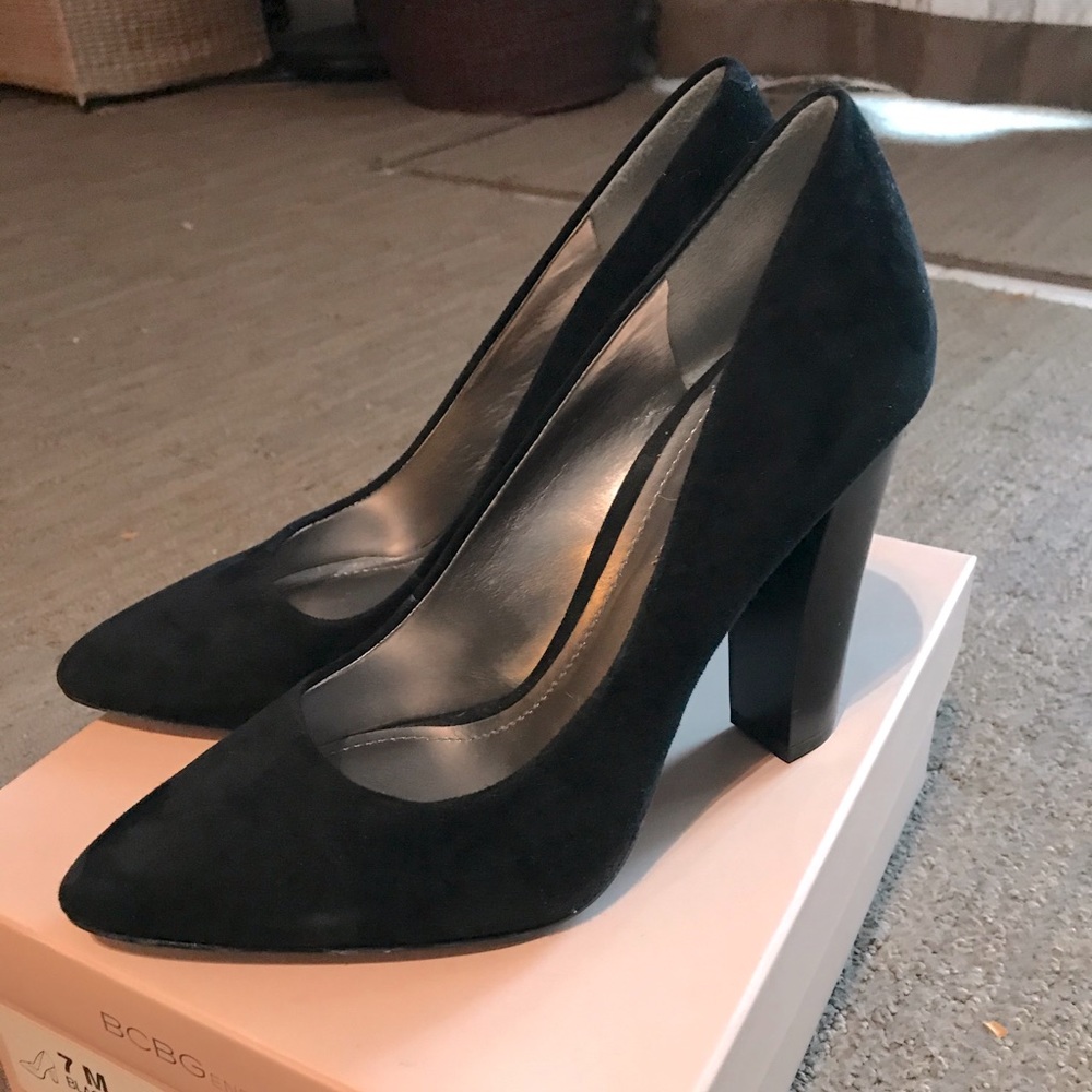 Black suede pumps
